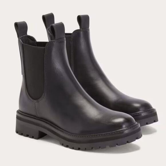 EVERLANE The Lug Chelsea Boot Black Leather Pull On Stretch Ankle Size 9 NEW - Picture 1 of 6